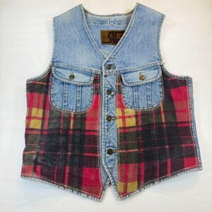 Vintage 90's Rafaella Women's Denim and Plaid Flannel Vest Cottage Western Style